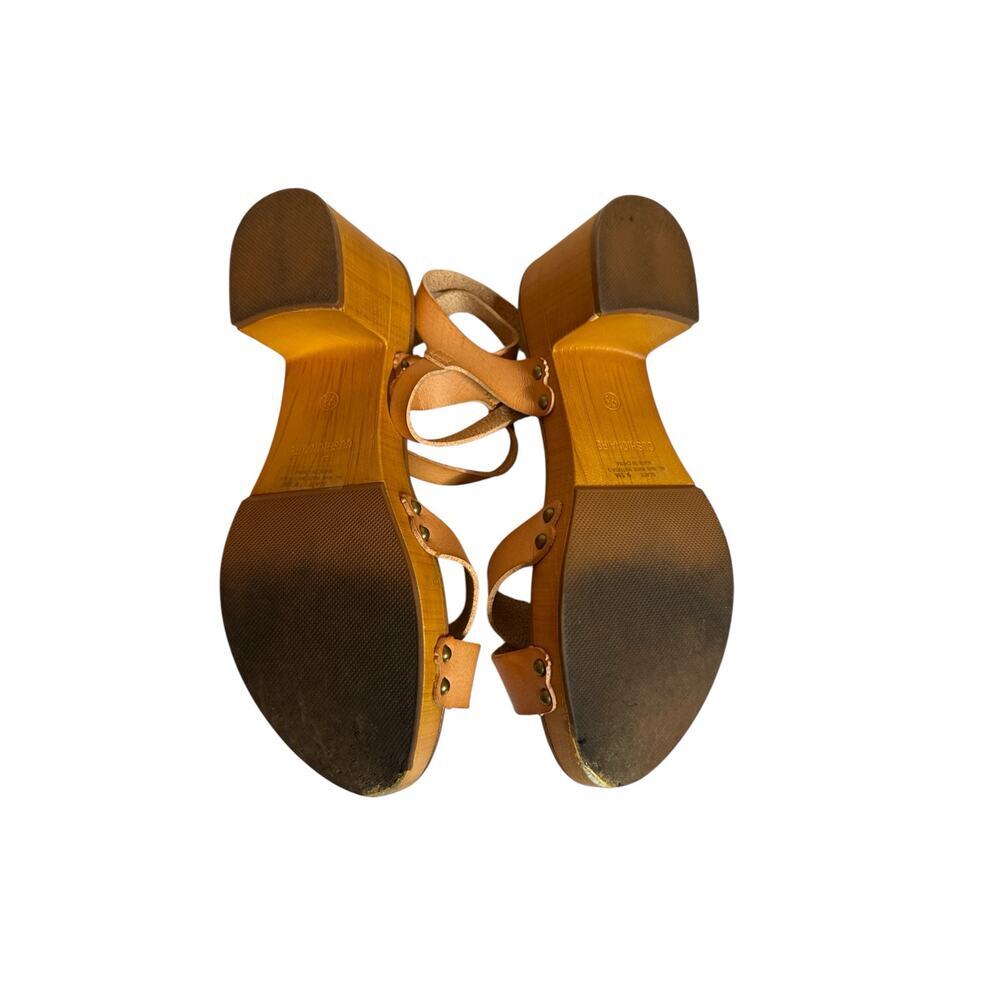 Cushionaire Tan Leather wood block heel clog Sandals - Women's 9 9.5 - Picture 5 of 6